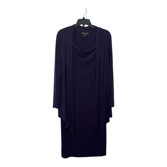 Connected Apparel Women Purple Draped Dress & Cardigan Set Sz 14W Poly- Spandex - Picture 14 of 15